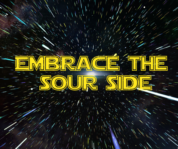 Sci-fi starry background with text "Embrace the Sour Side"