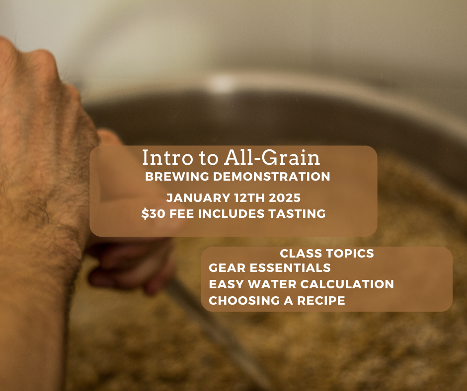 Intro to All-Grain Brewing demonstration class notice. 